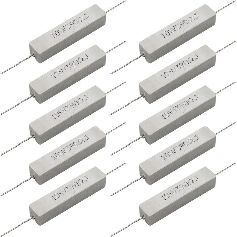 Dimlove Cement Resistor, 10 PCS 10W 390 Ohm 5% Axial Lead Wire White Wound Fixed Ceramic Power Resistor, Flame Heat Moisture Resistance Precharge Horizontal - Image 1